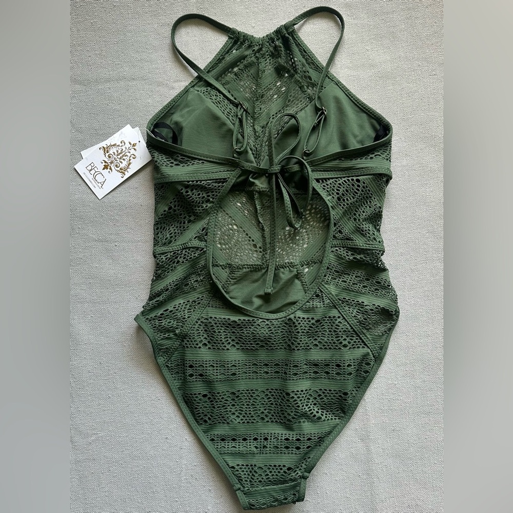 BECCA by Rebecca Virtue Women's Color Play Crochet High Neck One Piece Swimsuit - Picture 5 of 7